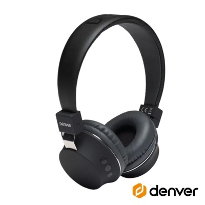 Headphones wireless preto com almofadas acolchoadas e logótipo Denver