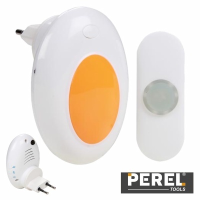 Campainha eletrónica branca e laranja da Perel Tools com botão separador branco