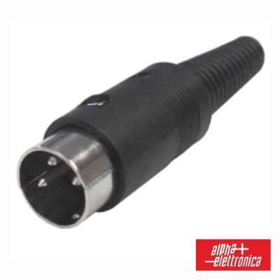 Conector de áudio preto com ponta metálica e três pinos