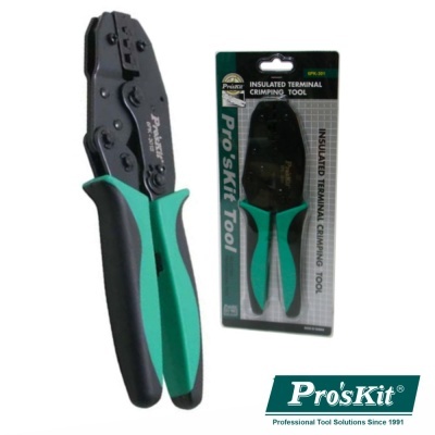 alicate de crimpagem Pro'sKit verde e preto com embalagem