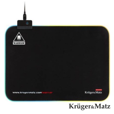 Tapete de rato Krüger&Matz preto com bordas coloridas e conector USB.