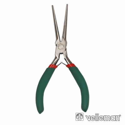 Alicate de pontas longas verde e prateado com logo Velleman