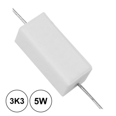Resistor branco com texto preto 3K3 e 5W