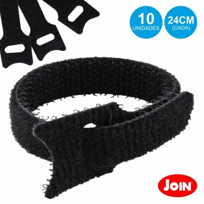 Fitas de velcro pretas de 24 cm em conjunto de 10 unidades