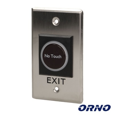 Interruptor de saída metálico com botão preto 'No Touch' e texto 'EXIT'