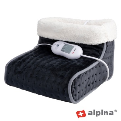 Almofada térmica preta para pés com forro branco e comando branco da marca Alpina