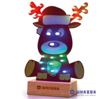 Abajur em forma de rena com luzes coloridas e base de madeira Whadda