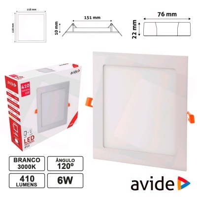 Painel LED quadrado branco Avide com embalagem