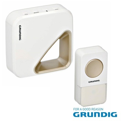 Campainha eletrónica branca Grundig com altifalante e botão transmissor separados