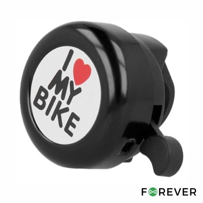 Campainha preta para bicicleta com texto I HEART MY BIKE e alavanca de toque
