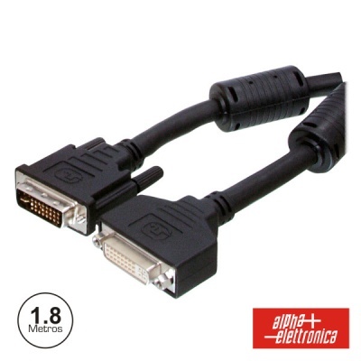 Cabo adaptador DVI preto com 1,8 metros e logo alpha elettronica
