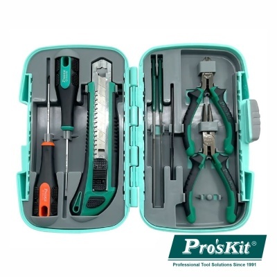 Conjunto de ferramentas Pro'sKit em caixa azul clara e cinzenta