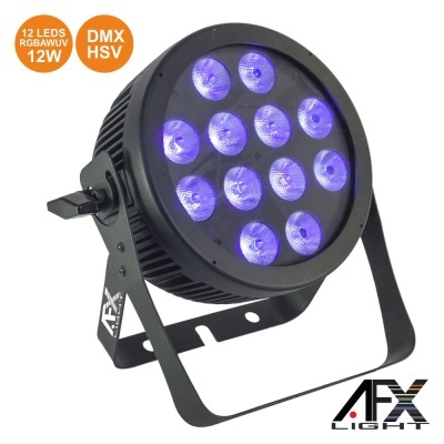 Refletor AFX Light preto com 12 LEDs roxos e suporte ajustável