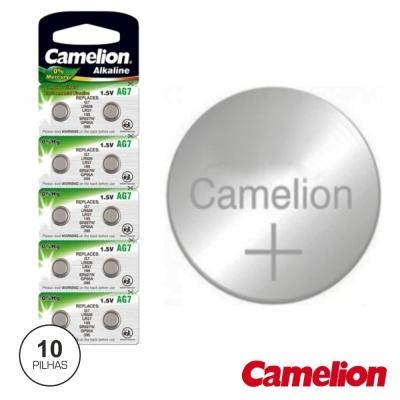 Pack 10 pilhas alcalinas Camelion AG7 1.5V prateadas com embalagem branca e verde