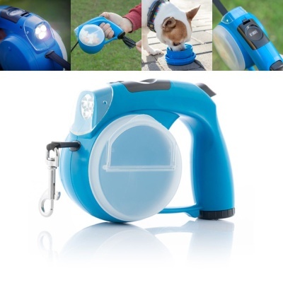 Trela retrátil automática azul com dispensador e luz LED