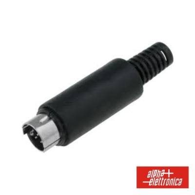 Conector elétrico preto com parte metálica e logótipo alpha elettronica