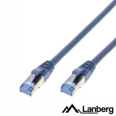 Cabo de rede azul com conectores RJ45 metalizados e tampa transparente