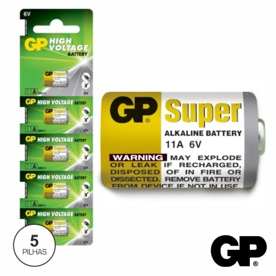Embalagem com 5 pilhas alcalinas GP Super 11A 6V