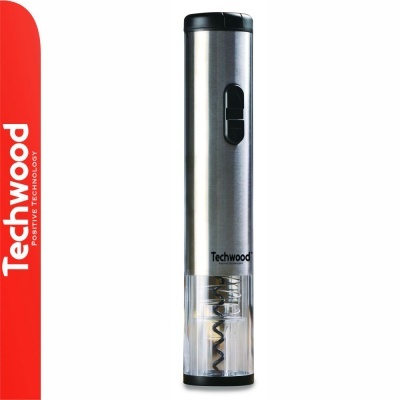 Abridor de vinho elétrico Techwood prateado com detalhes pretos e visor transparente