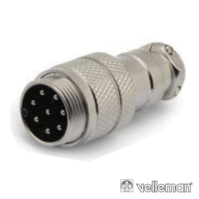 Conector elétrico metálico prateado com 9 pinos com textura