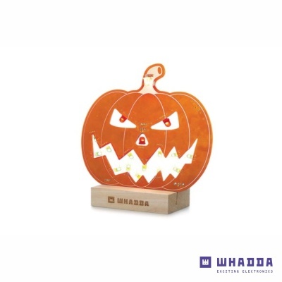 Abajur decorativo LED em forma de abóbora de Halloween em acrílico laranja com base de madeira