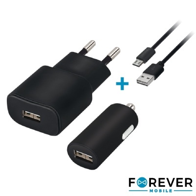 Carregador USB de parede, carregador de isqueiro USB, cabo micro USB, logótipo FOREVER MOBILE