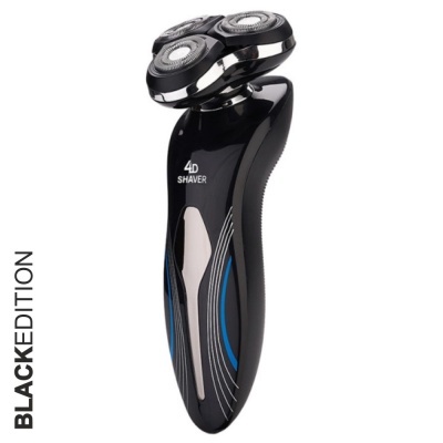 aparelho de barbear elétrico preto 4D SHAVER com três cabeças rotativas
