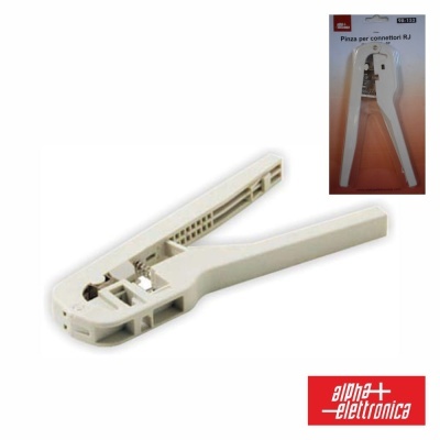 Pinça branca para conetor RJ com embalagem e logótipo alpha elettronica