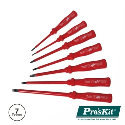 Conjunto de 7 chaves de fendas e Phillips Pro'sKit com cabos vermelhos