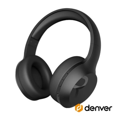 Auscultadores sem fios pretos com acolchoamento e botões laterais