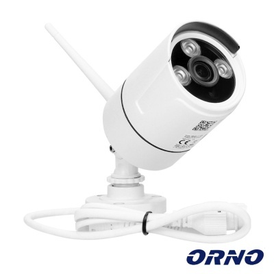 Câmara de vigilância branca com antena Wi-Fi e LEDs