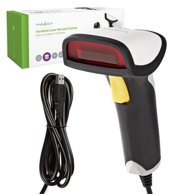 Leitor de código de barras manual Nedis preto e branco com cabo USB