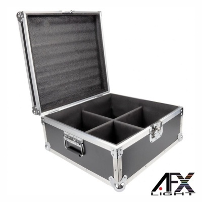 Mala de transporte preta com compartimentos internos e moldura metálica