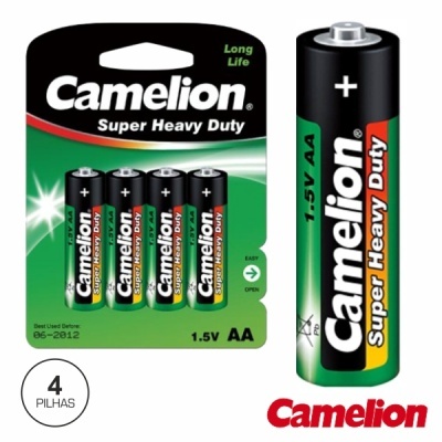 Embalagem com quatro pilhas AA 1,5V Camelion Super Heavy Duty