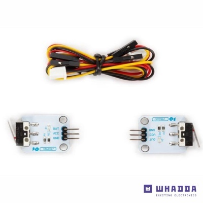 Dois sensores eletrónicos com cabo tricolor em fundo branco