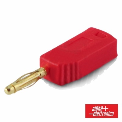 Conector de áudio dourado e vermelho com logótipo alpha elettronica