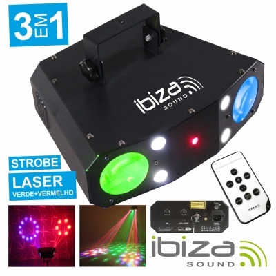 Dispositivo de iluminação negra Ibiza Sound com lentes coloridas e controlo remoto