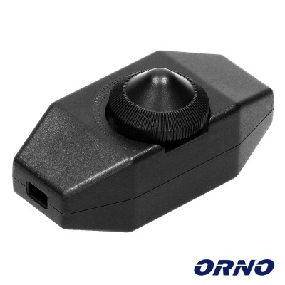 Dimmer preto com botão circular texturizado e logótipo ORNO