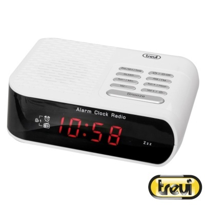 Relógio despertador rádio digital Trevi com visor LED vermelho e botões na parte superior