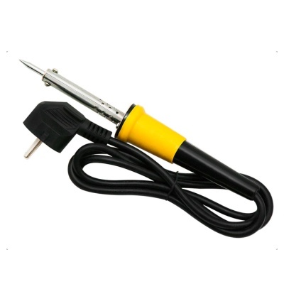 Ferro de soldar preto e amarelo com cabo preto