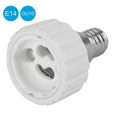 Adaptador de lâmpada branco plástico com base metálica roscada E14 e encaixe GU10