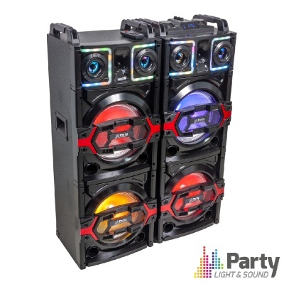 Coluna de som grande preta com luzes LED coloridas