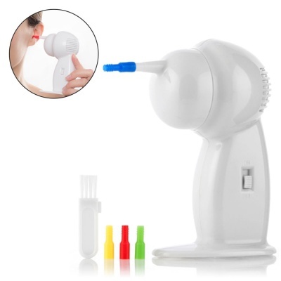 Dispositivo de aspiração auricular branco com pontas coloridas e escova de limpeza