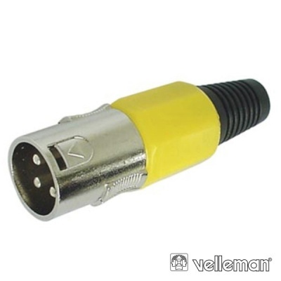 Conector XLR masculino amarelo com punho preto