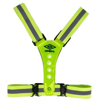 Colete refletor amarelo fluorescente com faixas cinza e luzes LED da Umbro