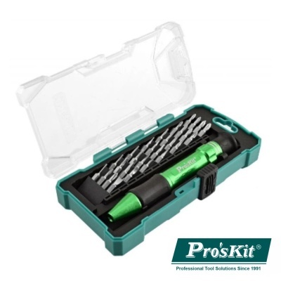 Conjunto de ferramentas Pro'sKit em caixa plástica verde com tampa transparente