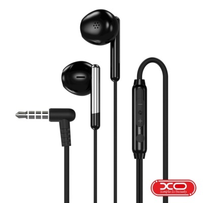 Auriculares intra-auriculares pretos com controlador remoto e conector de áudio 3,5 mm