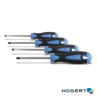 Conjunto de quatro chaves de fendas Högert com cabos azuis e pretos