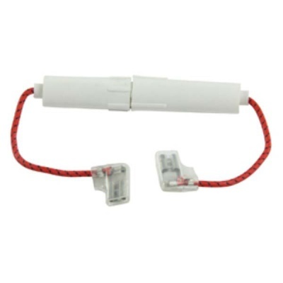 conector elétrico com fios vermelhos e pretos e capa branca