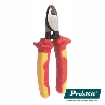 Alicate de corte vermelho e amarelo com lâminas metálicas e logótipo Pro'sKit